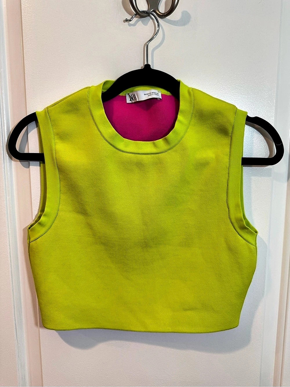 Zara Color Block Crop Top in Green & Pink Size Medium Like New